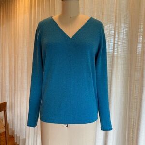Brora Scottish Cashmere V-Neck Sweater — Teal Blue — Pristine Condition